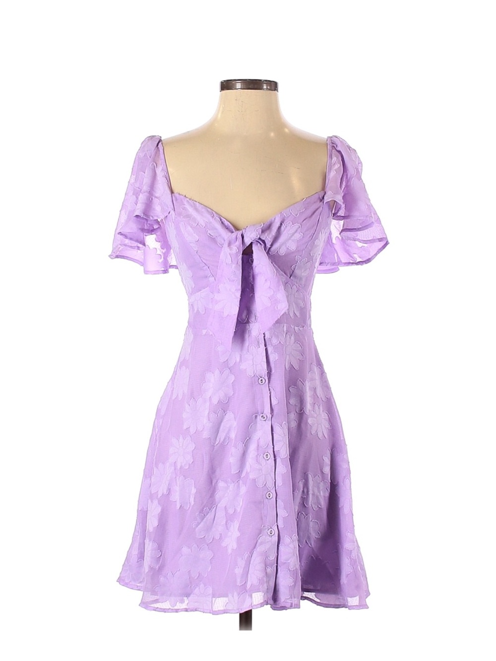 Astr Lavender Tie-Front floral patternMini Dress